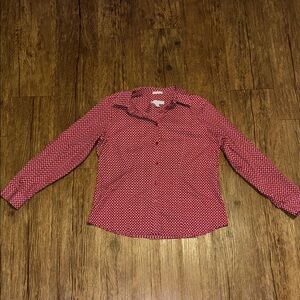 Chico's No-Iron™ Stretch Red and White Geometric Shirt Size Medium